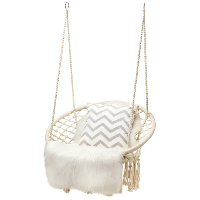 Hanging Macramé Hammock Indoor Outdoor Swing Cotton Rope Chair Home Patio