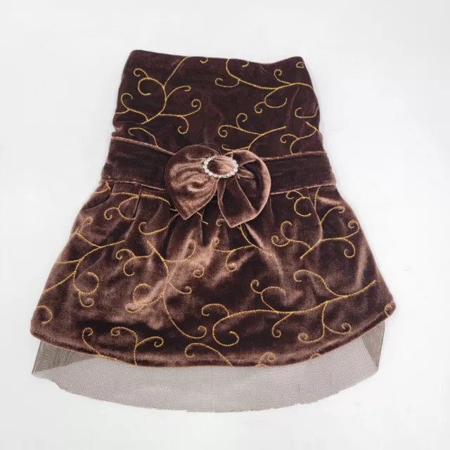 Boots & Barkley Dog Small Pet Fancy Brown Velour Party Dress with Rhinestone