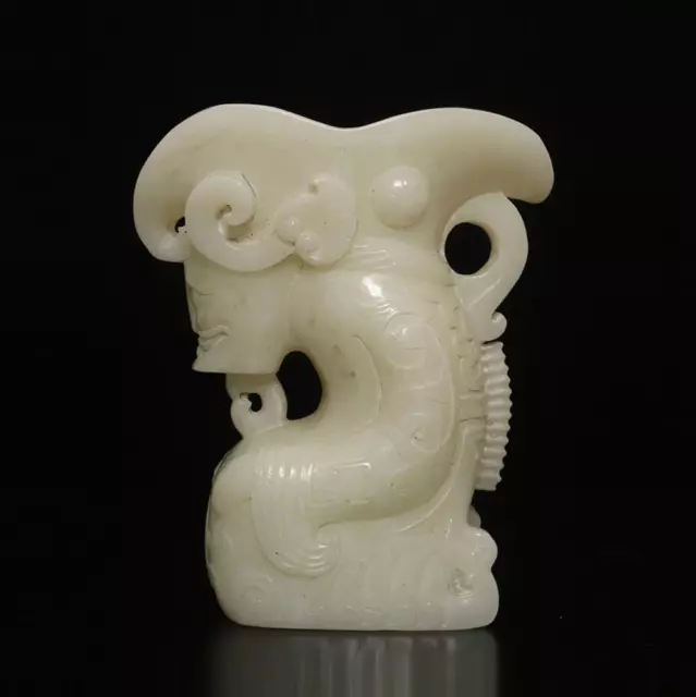 18CM Old Chinese White Jade Statue Cup w/ dragon