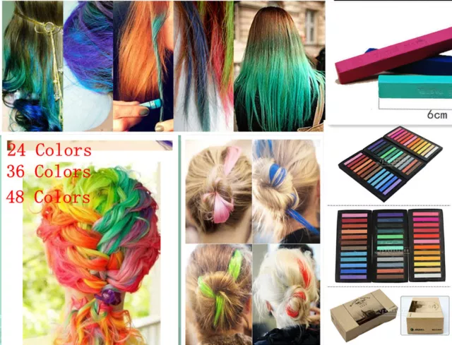 Hair Chalk SAFE Non-Toxic Temporary Hair Dye in Mixed Colour Packs of 6/12/24 BN