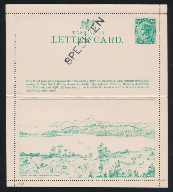 TASMANIA Lettercard: 1898 QV 2d green (145x83mm), SPECIMEN.