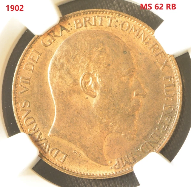 1902 G.BRITAIN 1/2P HIGH SEA LEVEL  Copper Coin NGC MS 62 RB