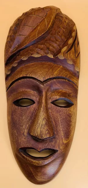 Old Hand Carved Wood Carving Face Mask Tribal Folk Art Wooden Wall Art 12.25” H.