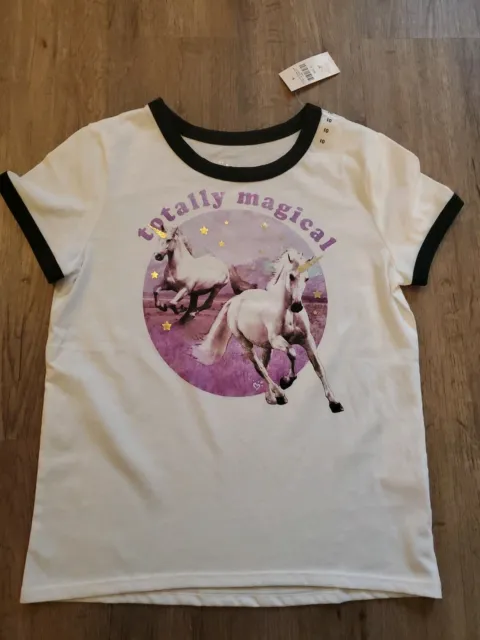 NWT Justice For Girls Shirt Size 10 white black purple unicorns NEW short sleeve