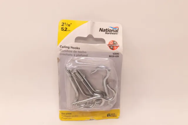 (6-Pk) National Hardware Zinc Plated Ceiling Hooks #10 2-1/16" N120-626 V2040
