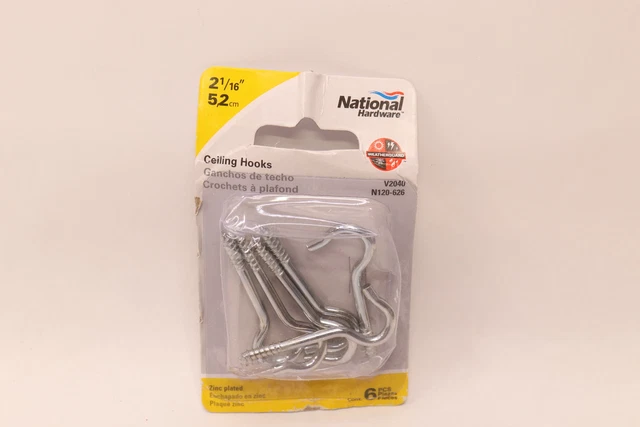 (6-Pk) National Hardware Zinc Plated Ceiling Hooks #10 2-1/16" N120-626 V2040