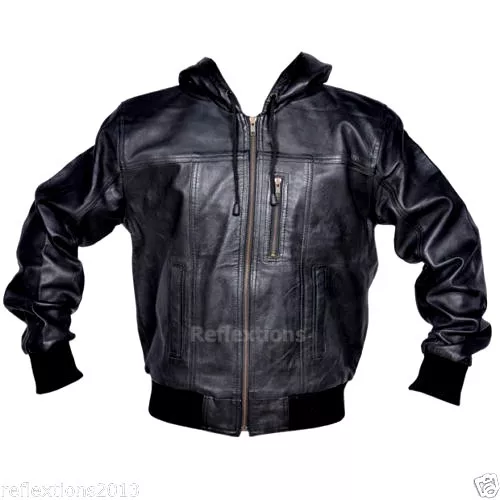 Mens Hood Leather Jacket Soft Fashion Trendy Casual Boys Leather Bomber Jacket