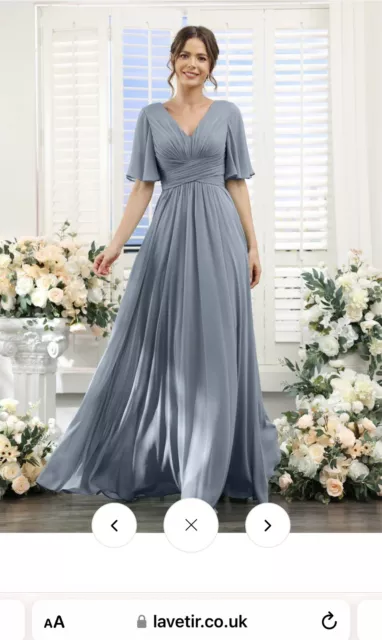 Shirred Skirt Jewel Neck Halter Bridesmaid Dress With Front Slit In  Larkspur Blue