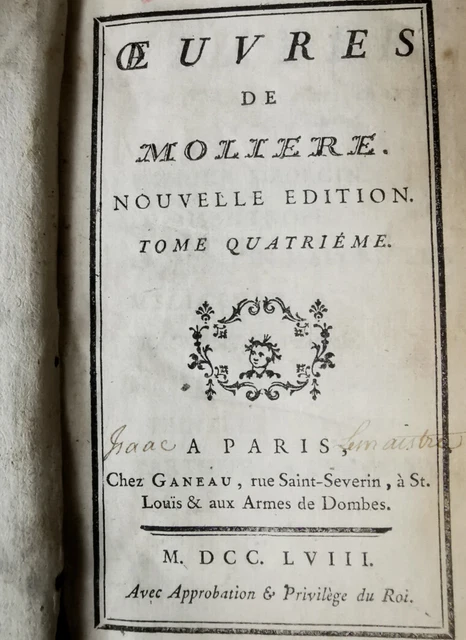 Livre Ancien Moliere  1758  Reliure Cuir Theatre
