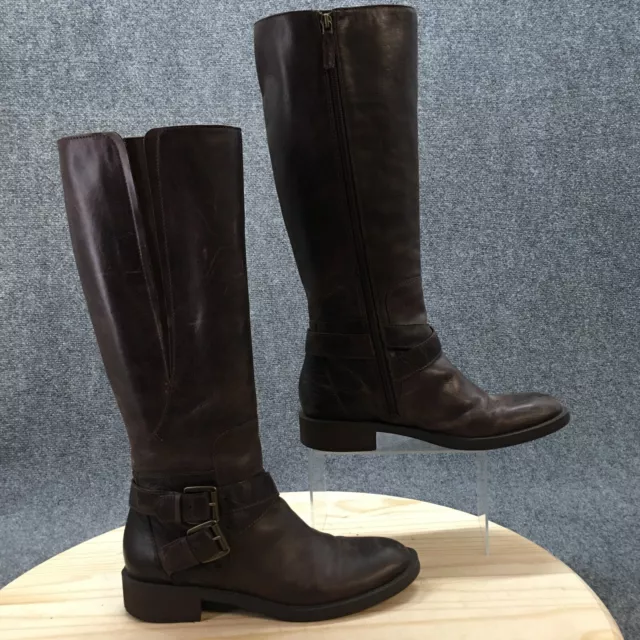 Enzo Angiolini Boots Womens 9 M Sporty Tall Riding Brown Leather Mid-Calf Casual