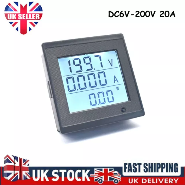 DC6-200V Digital Voltmeter Ammeter Voltage Amp Current Meter Power Tester 20A UK