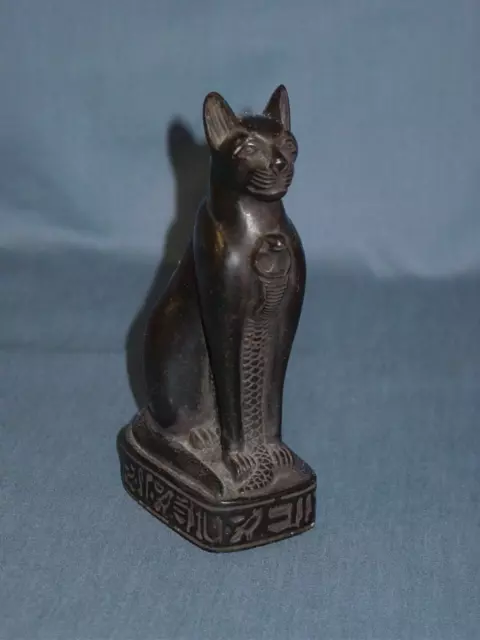 EGYPTIAN Vintage BASTET CAT STATUE EGYPT CARVED Signed HANDMADE STONE