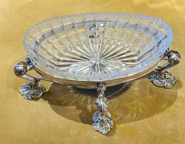 Center-Piece 19 Century  Silver Plate English & Cut Crystal Top, Great Details