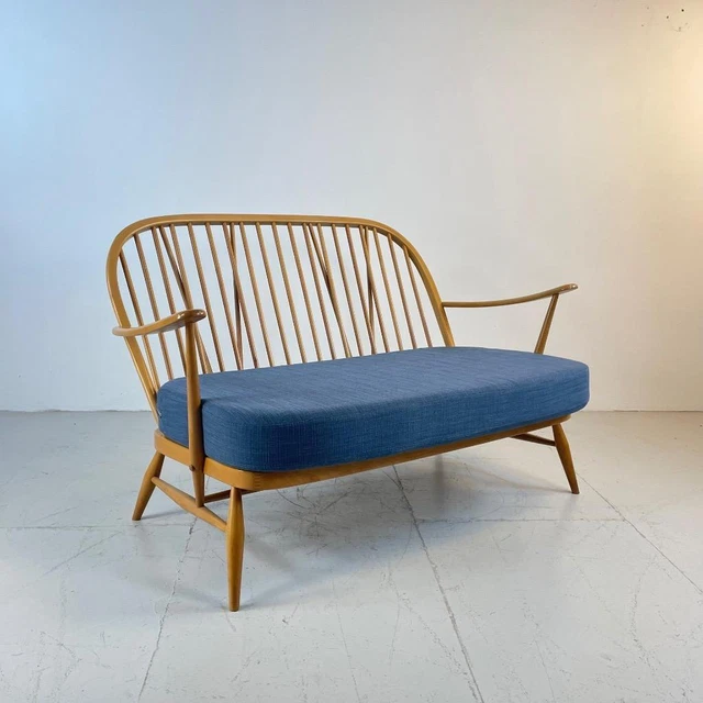 Ercol Windsor 2 Seater Sofa Refurbished Blue Fabric Retro Vintage #4072