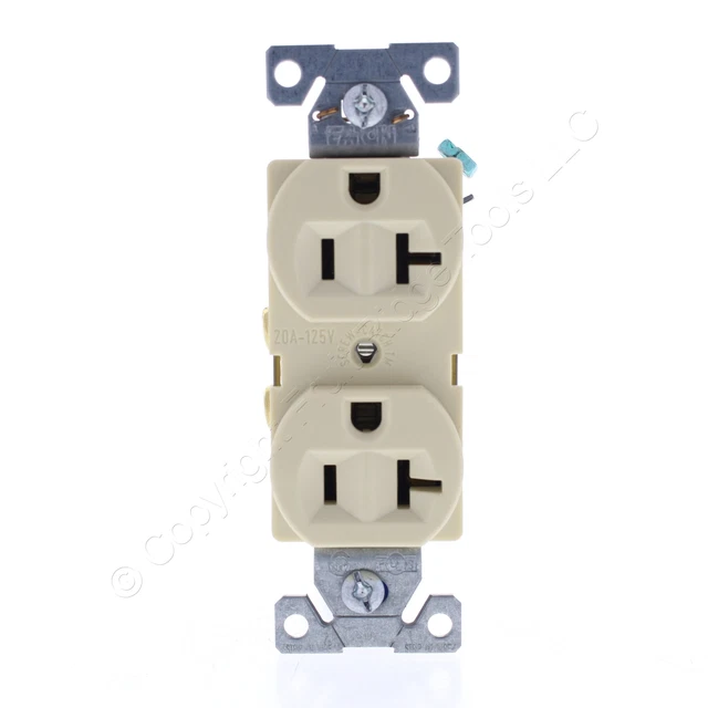 Eaton Ivory COMMERCIAL Grade Duplex Outlet Receptacle NEMA 5-20R 20A Bulk BR20V