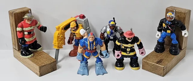 4x Rescue Heroes 1997-2000 Plus 2x Book Ends Action Figures Fisher Price Toys