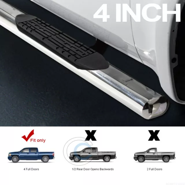 For 01-14 Silverado/Sierra Crew Cab 4" SS Chrome Side Step Bars Running Boards