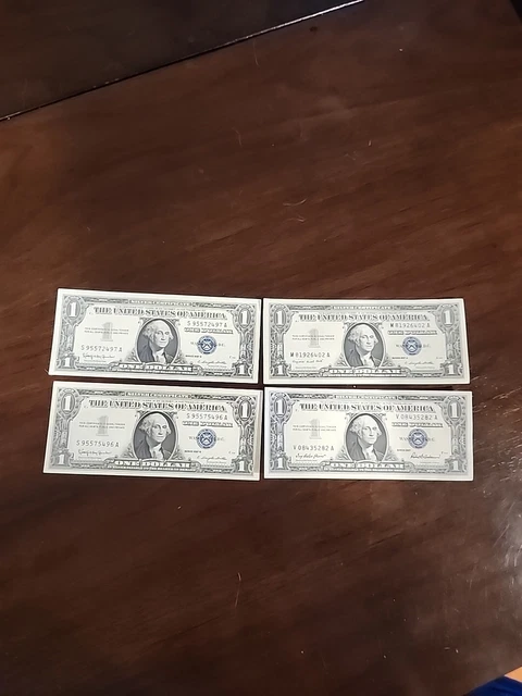$1 Silver Certificat Note Bill 1957 One Dollar (2 Notes Consecutive Serial # )