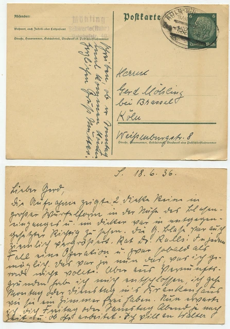 43015 - Ganzsache P 226 - Postkarte - Bahnpoststempel 18.6.1936