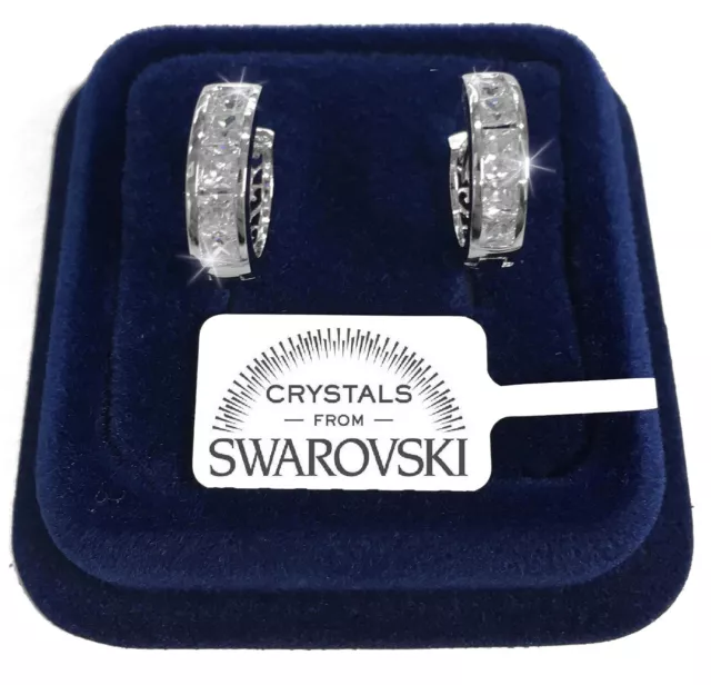 Cercles 14mm Boucles Homme Femme Pl. or Blanc 18K avec des Cristaux Swarovski