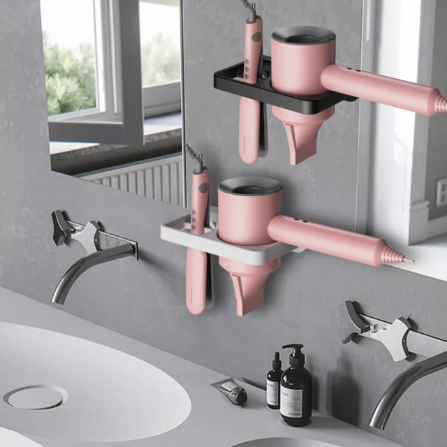 Bathroom Hair Dryer Wall Rack Straightener Holder Shelf Storage Organizer