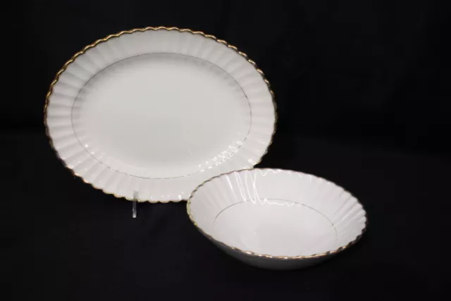 2pc Vintage JG Meakin Classic White CHELTENHAM GOLD Serving Bowl & Platter Set