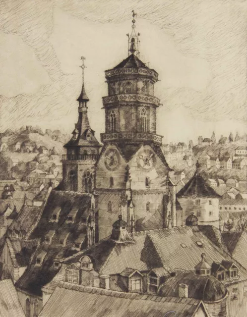 WALTER ROMBERG - Stuttgart Stiftskirche - Radierung - um 1935