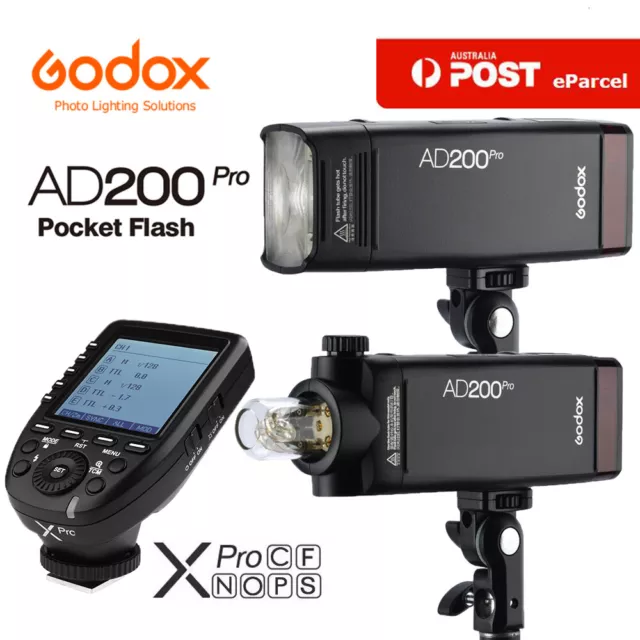 2* Godox AD200Pro 2.4G TTL HSS Dual Head Pocket Camera Flash Speedlite +Xpro
