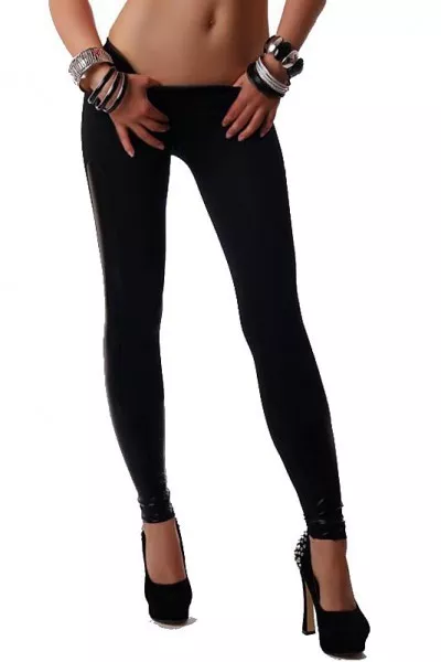Legging sexy bi-matière moulant wetlook sexy coquin clubwear libertin