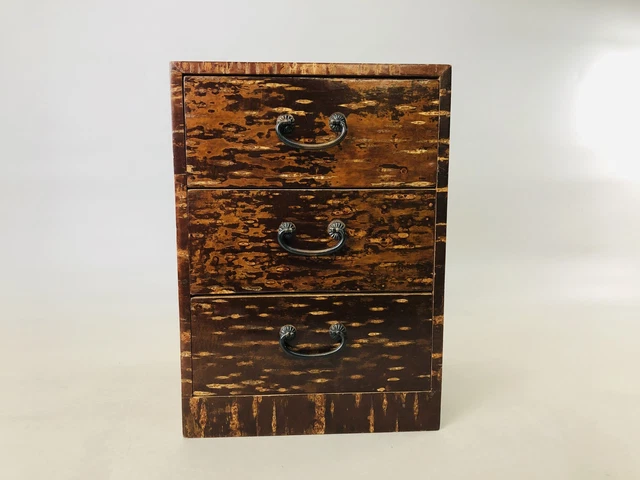 Y6626 TANSU wooden 3-tier small chest of drawers Japan antique interior decor