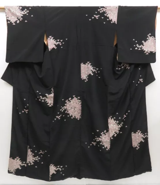 2925T07z940 Vintage Japanese Kimono Silk OMESHI KOMON  Black