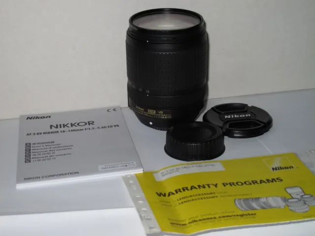 Nikon AF-S DX 18-140mm G ED VR Lens - w/ Instruction, Caps, etc - Near Mint