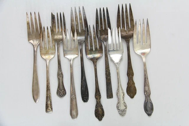 10x COLD MEAT FORKS FLATWARE SILVERPLATE LOT VINTAGE CRAFT REUSE REPURPOSE