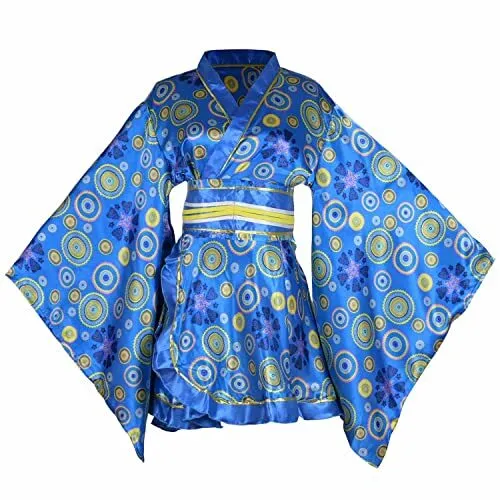 Women's Short Kimono Dress Floral Print Japanese Traditional Large S21-blue