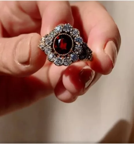 2Ct Round Red Garnet Lab Created Art Deco Engagement Ring 14K Yellow Gold Plated