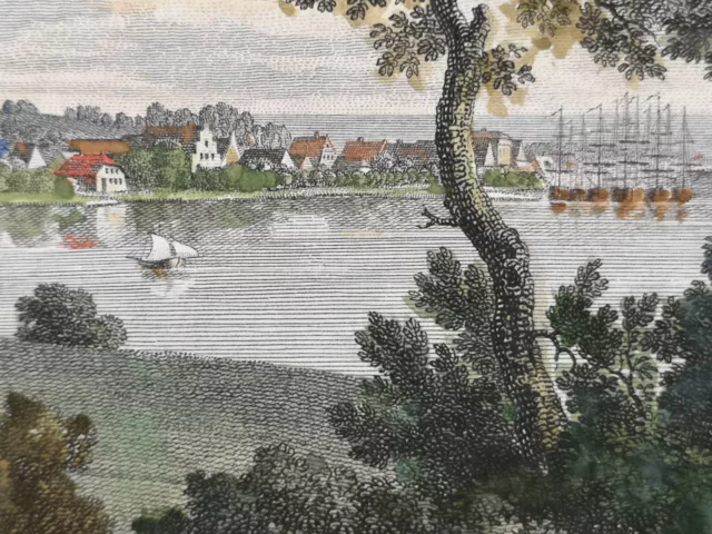 Old color. 1820 Lithograph. View of Travemünde near Lübeck. GEISSLER (1770-1 2