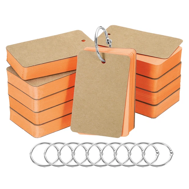 3.5" x 2" Blank Flash Cards with Rings Study Card Index Cards Note Orange 500pcs