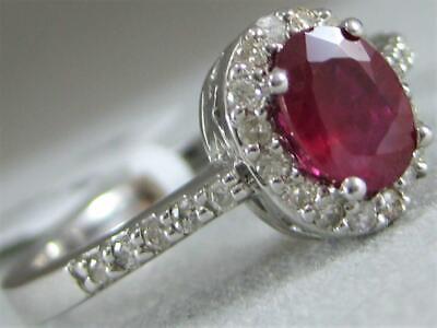 Estate 1.11Ctw Diamond Ruby 14Kt White Gold Oval Halo Cocktail Ring 10Mm 3R12Rbw