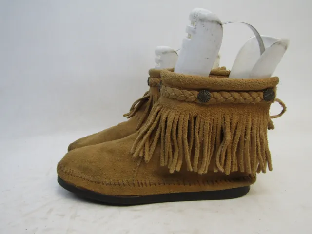 Minnetonka Womens Size 8 Brown Suede Zip Fringe Ankle Fashion Boots Bootie