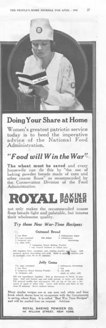 1918 Royal Baking Powder Antique Print Ad WWI Nurse Best Wartime Recipes