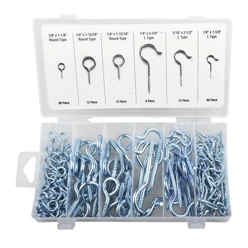 151 Piece Eye Hook Assortment Kit, Zinc-Plated Steel, with Storage Case