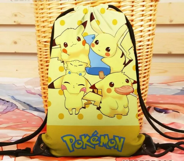 Pokemon Library Book School Beach Drawstring Travel Bag Pikachu Gaming AUS