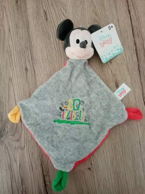 DOUDOU PLAT DISNEY BABY NICOTOY MICKEY Go wild GRIS ROUGE VERT JAUNE NEUF