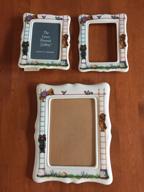 Lenox China Bears Heirloom Collection Porcelain Picture Frame Lot Teddy Ladders