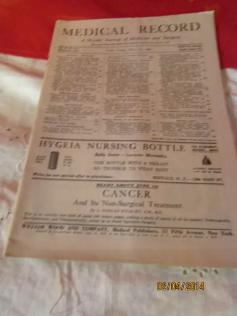 1921 Medical Record A Weekly Journal Of Medicine & Surgery William Wood No 2637