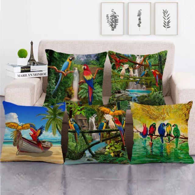 18x18 Inch Bird Rest on The Tree Square Throw Pillow Case Parrot Cushion Cover