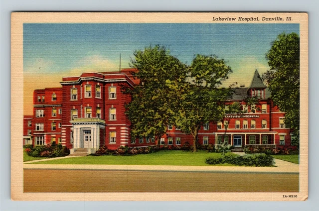 Danville IL-Illinois Front Street view Lakeview Hospital, Vintage Postcard