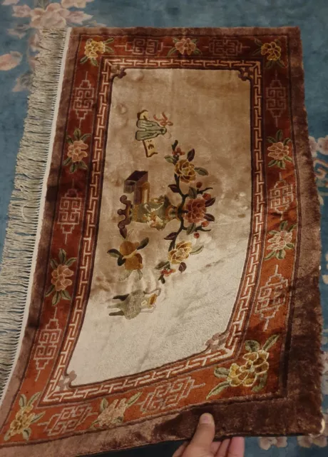Traumhafter Handgeknüpfter Seide Chinesen Wandteppich 71×122cm Orient Tapestry