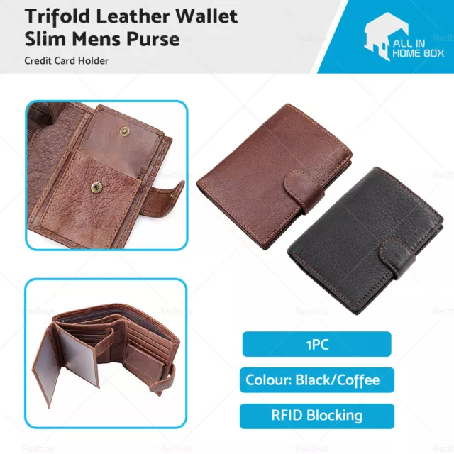 RFID Blocking Leather Wallet Slim Mens Purse Trifold Credit Card Holder