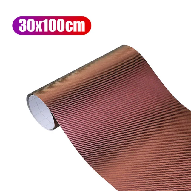 30*100cm Chameleon 3D Carbon Fiber Car Vinyl Wrap Sticker Decal Sheet Film Red